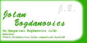 jolan bogdanovics business card